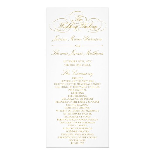 Élégant Gold & White Wedding Programme Modèle (Devant)