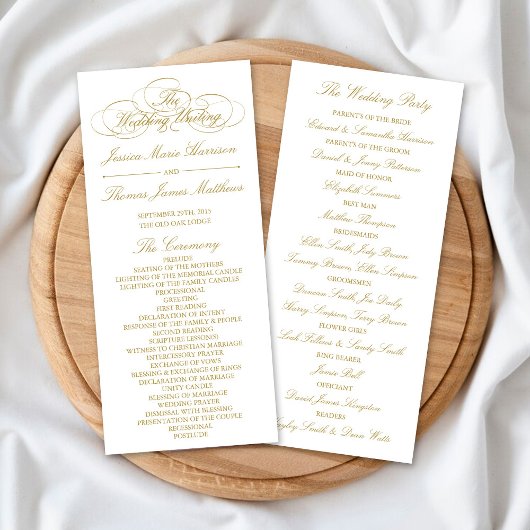 Élégant Gold & White Wedding Programme Modèle