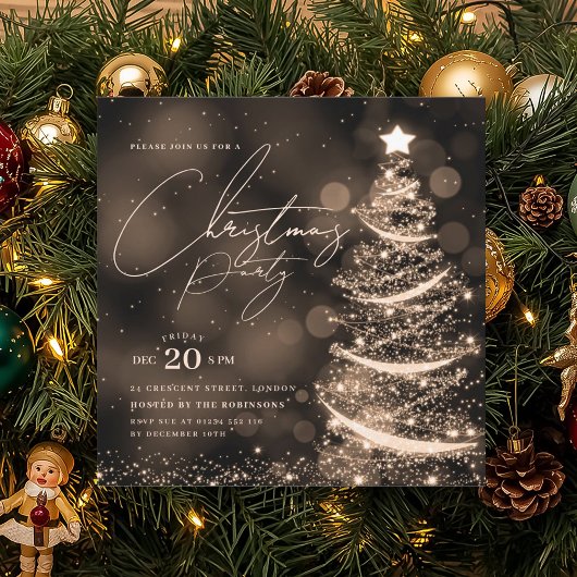 ELEGANT Gold Winter Christmas Tree Party  Kaart