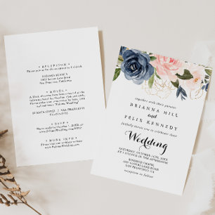 Elegant Gold Winter Floral Front & Back Wedding Kaart