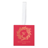 Elegant Gold Winter Wreater Monogram Red Foto Kubus Ornament (Voorkant)