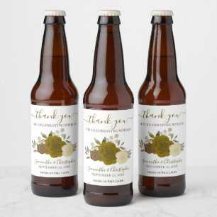 Elegant Gold & Yellow Roses Weddenschap Hartelijk Bier Etiket