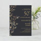 Elégant Golden 50e anniversaire Mariage Invitation (Debout devant)