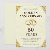 Elegant Golden 50th Wedding Anniversary Invitation (Devant / Derrière)
