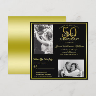 Elegant Golden 50th Wedding Jubileum Foto Kaart