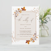 Elegant Golden Autumn Leaf Photo Wedding Kaart (Staand voorkant)