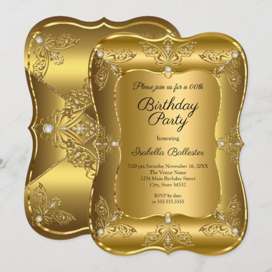 Elegant Golden Birthday Party Gold Elite Diamond Kaart (Voorkant / Achterkant)