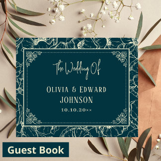 Elegant Golden Bloom Wedding Guest Book Gastenboek