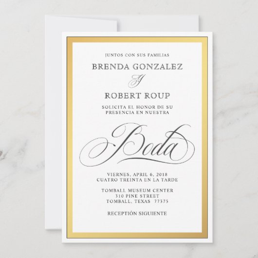 Elegant Golden Border Wedding in Spaans (Voorkant)