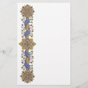 Elegant Golden Border with Blue Leaves Stationery Briefpapier
