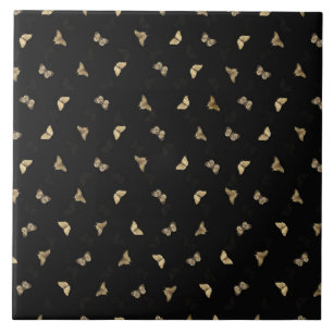 Elegant Golden Butterflies Black Pattern Tegeltje