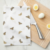 Elegant Golden Butterflies White Pattern Theedoek (Quarter Fold)