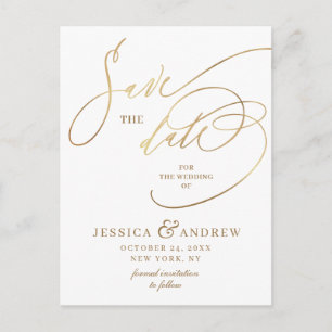 Elegant Golden Calligraphy Wedding Save the Date Briefkaart