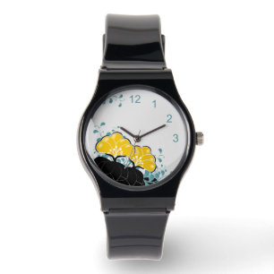 Elégant Golden Camellias Montre avec nombre