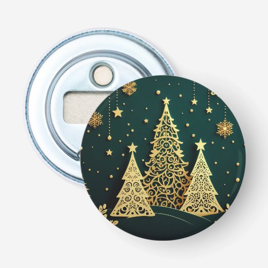 Elegant Golden Christmas Tree Pattern Button Flesopener (Voorkant)