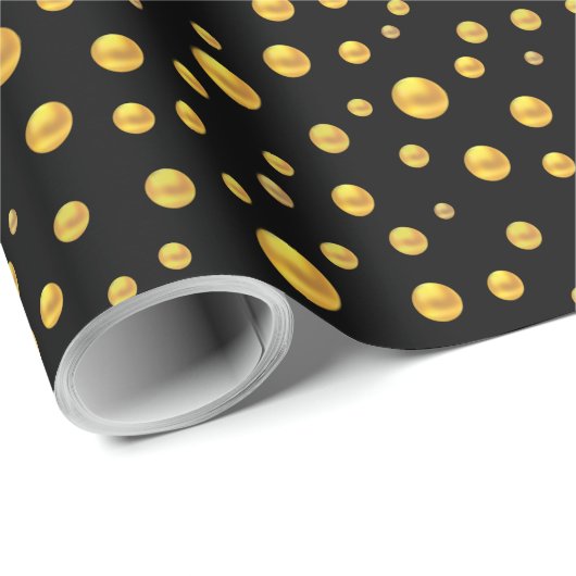 Elegant Golden Confetti op zwart Cadeaupapier (Rol Hoek)