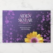 Elegant Golden Daisy met Paarse Glitter Wedding Likeurfles Etiket (Enkel label)