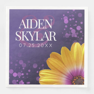Elegant Golden Daisy met Paarse Glitter Wedding Servet