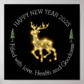 ✨ Elegant Golden Deer New Year Greeting Sticker | Poster (Voorkant)