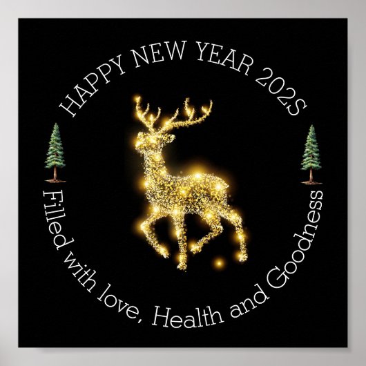 ✨ Elegant Golden Deer New Year Greeting Sticker | Poster (Voorkant)