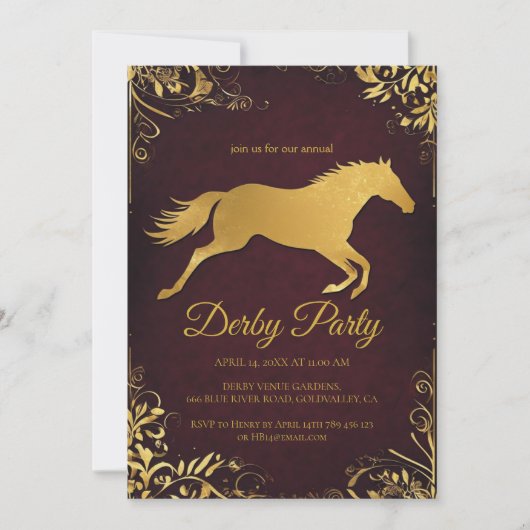 Elegant Golden Derby Party Invitation with Horse D Kaart (Voorkant)