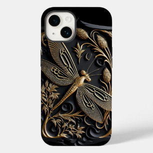Elegant Golden Dragonfly in Bronze Filigree Case-Mate iPhone 14 Hoesje