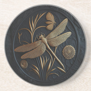 Elegant Golden Dragonfly in Bronze Filigree Zandsteen Onderzetter
