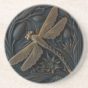 Elegant Golden Dragonfly in Bronze Filigree Zandsteen Onderzetter