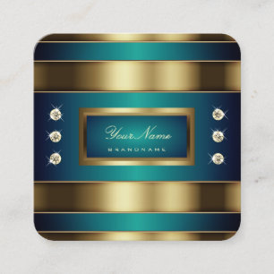 Elegant Golden en Blue Blauwgroen Gradient Profess Vierkante Visitekaartje
