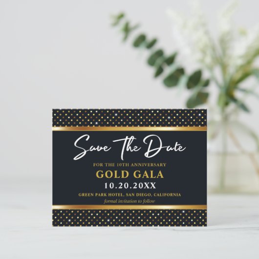 Elegant Golden en Deep Navy Gala redden de datum Briefkaart (Staand voorkant)