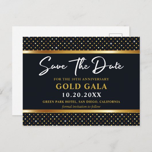 Elegant Golden en Deep Navy Gala redden de datum Briefkaart (Voorkant / Achterkant)