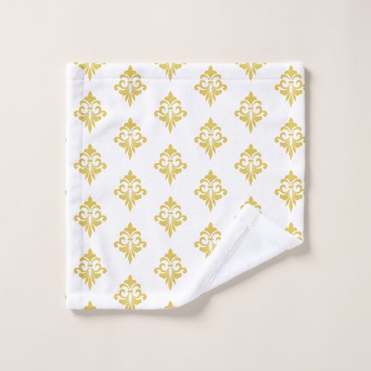 Elegant Golden Fleur de Lis Pattern on White (Gant de toilette)