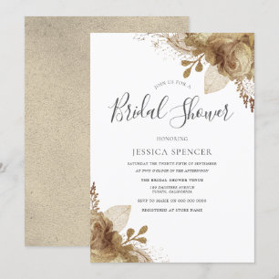 Elegant Golden Floral Bridal Shower Kaart