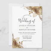 Elegant Golden Floral Wedding Invitation Kaart (Voorkant)