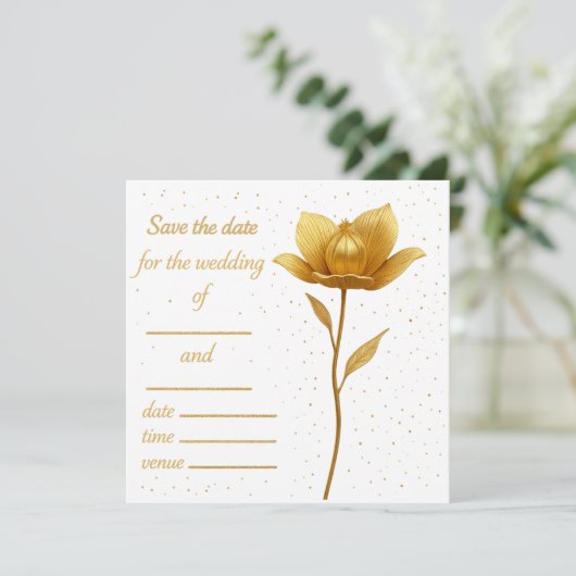 Elegant Golden Flower Flat Save The Date Card (Staand voorkant)