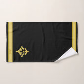 Elegant Golden Flower, Monogram & Stripe on Black (Serviette à main)