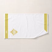 Elegant Golden Flower, Monogram & Stripe on White (Serviette à main)