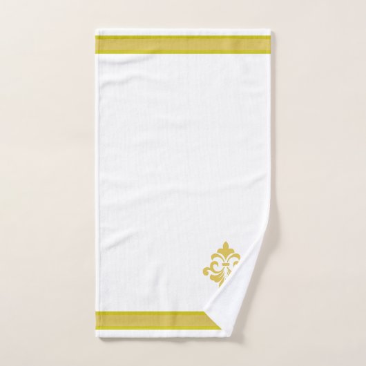 Elegant Golden Flower, Monogram & Stripe on White Bad Handdoek (Handdoek)
