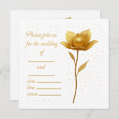 Elegant Golden Flower Wedding Invitation (Devant / Derrière)