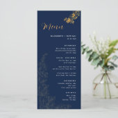 Elégant Golden Foliage Marine Blue Mariage Menu (Debout devant)