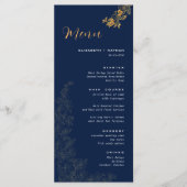 Elégant Golden Foliage Marine Blue Mariage Menu (Devant)