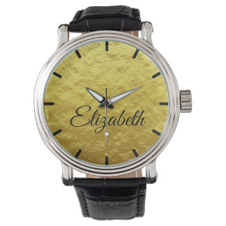 Elegant Golden folie blaubelt  naam Horloge