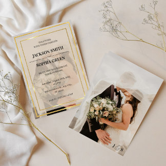 Elegant Golden Frame Photo Wedding Invitation Kaart