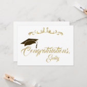 Elegant Golden Gefeliciteerd Afstuderen Afstuderen Kaart (Voorkant / Achterkant in situ)