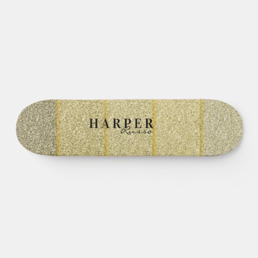 Elegant Golden Glitter Custom Name Skateboard (Horizontaal)