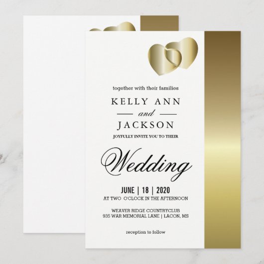 Elegant Golden Hearts Design Kaart (Voorkant / Achterkant)