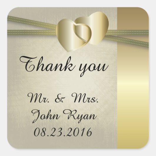 Elegant Golden Hearts Design Vierkante Sticker (Voorkant)