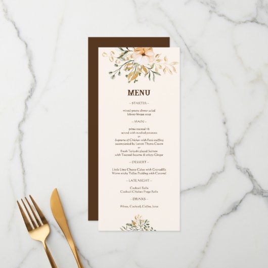 Elegant Golden Herfst Weddenschap Menu (Voorkant / Achterkant in situ)