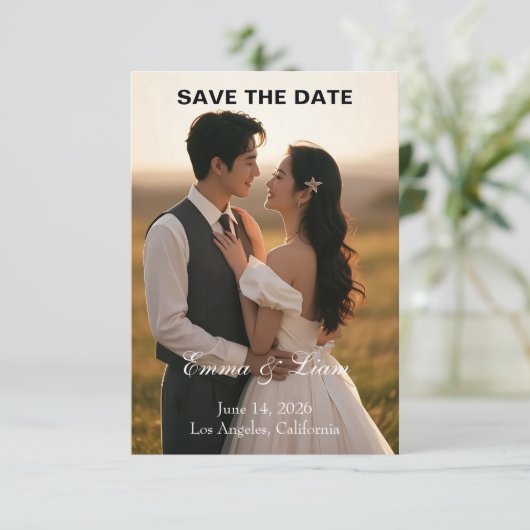 Elegant Golden-Hour Save the Date Card (Debout devant)