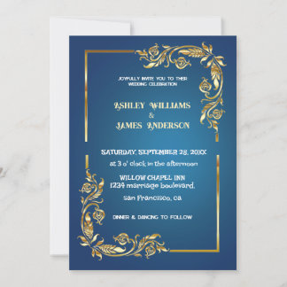 Elegant golden lijst Waterverf Wedding Invitation Kaart